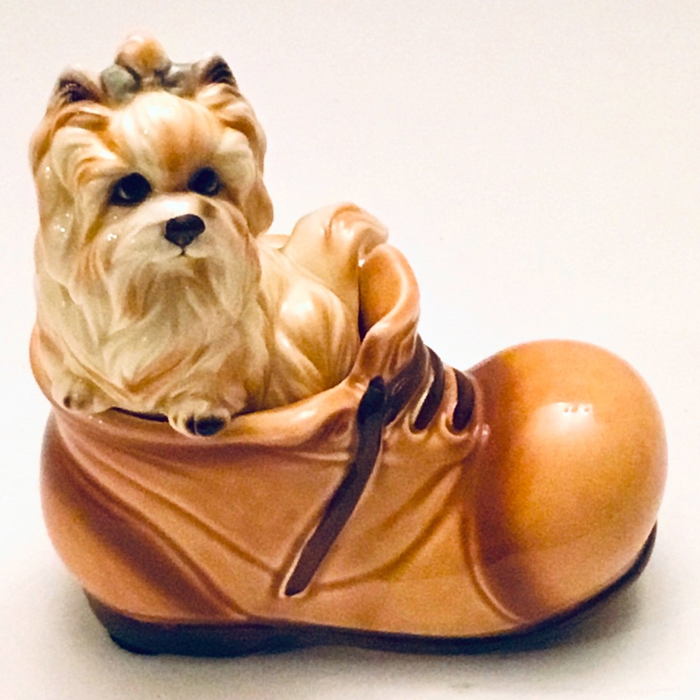Vintage Dog in Shoe Ceramic Figurine Display Collector Decor